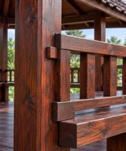 Chòi Gỗ Sân Vườn T122 - Ngũ Giác Năm Cột Mái Chóp, Gỗ Thông Màu Nâu Cánh Gián