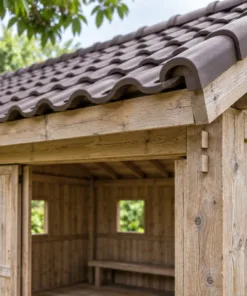 Chòi Gỗ Sân Vườn T123 - Ba Mặt Vách Ván Mặt Trước Cửa Lùa Mở, Gỗ Thông Màu Vintage