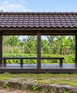 Chòi Gỗ Sân Vườn T124 - Chữ Nhật Một Đầu Vách Kệ Mở Để Đồ, Gỗ Thông Màu Gỗ Cháy