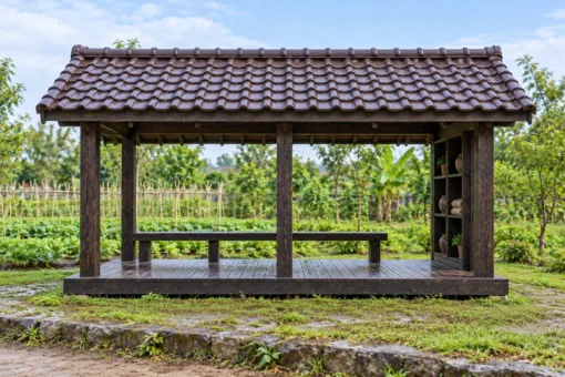 Chòi Gỗ Sân Vườn T124 - Chữ Nhật Một Đầu Vách Kệ Mở Để Đồ, Gỗ Thông Màu Gỗ Cháy Chòi Gỗ Sân Vườn T124 - Chữ Nhật Một Đầu Vách Kệ Mở Để Đồ, Gỗ Thông Màu Gỗ Cháy