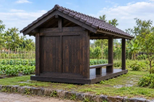 Chòi Gỗ Sân Vườn T124 - Chữ Nhật Một Đầu Vách Kệ Mở Để Đồ, Gỗ Thông Màu Gỗ Cháy Chòi Gỗ Sân Vườn T124 - Chữ Nhật Một Đầu Vách Kệ Mở Để Đồ, Gỗ Thông Màu Gỗ Cháy