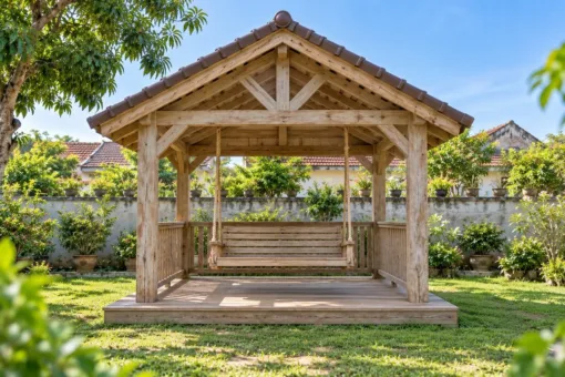 Chòi Gỗ Sân Vườn T125 - Ghế Xích Đu Treo Dưới Xà, Gỗ Thông Màu Vintage Chòi Gỗ Sân Vườn T125 - Ghế Xích Đu Treo Dưới Xà, Gỗ Thông Màu Vintage