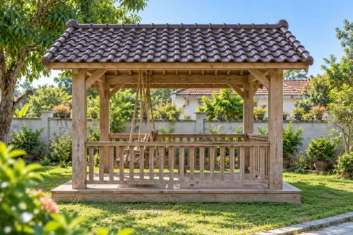 Chòi Gỗ Sân Vườn T125 - Ghế Xích Đu Treo Dưới Xà, Gỗ Thông Màu Vintage Chòi Gỗ Sân Vườn T125 - Ghế Xích Đu Treo Dưới Xà, Gỗ Thông Màu Vintage