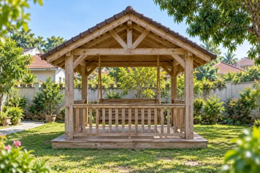 Chòi Gỗ Sân Vườn T125 - Ghế Xích Đu Treo Dưới Xà, Gỗ Thông Màu Vintage Chòi Gỗ Sân Vườn T125 - Ghế Xích Đu Treo Dưới Xà, Gỗ Thông Màu Vintage