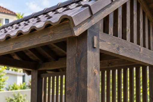 Chòi Gỗ Sân Vườn T126 - Ba Mặt Vách Song Gỗ Đứng Thưa, Gỗ Thông Màu Gỗ Cháy Chòi Gỗ Sân Vườn T126 - Ba Mặt Vách Song Gỗ Đứng Thưa, Gỗ Thông Màu Gỗ Cháy