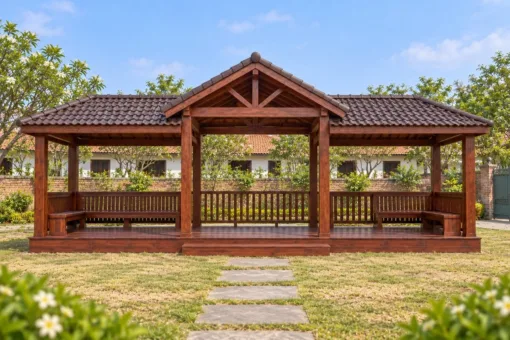 Chòi Gỗ Sân Vườn T127 - Ba Gian Mái Giữa Cao Hai Bên Thấp, Gỗ Thông Màu Nâu Đỏ Chòi Gỗ Sân Vườn T127 - Ba Gian Mái Giữa Cao Hai Bên Thấp, Gỗ Thông Màu Nâu Đỏ