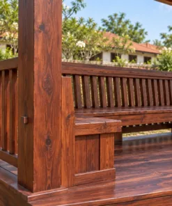 Chòi Gỗ Sân Vườn T127 - Ba Gian Mái Giữa Cao Hai Bên Thấp, Gỗ Thông Màu Nâu Đỏ