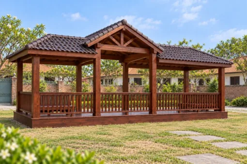 Chòi Gỗ Sân Vườn T127 - Ba Gian Mái Giữa Cao Hai Bên Thấp, Gỗ Thông Màu Nâu Đỏ Chòi Gỗ Sân Vườn T127 - Ba Gian Mái Giữa Cao Hai Bên Thấp, Gỗ Thông Màu Nâu Đỏ