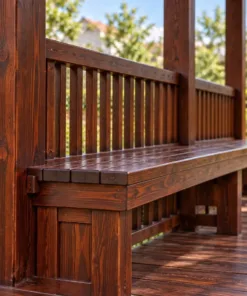 Chòi Gỗ Sân Vườn T128 - Lối Đi Xuyên Giữa Hai Ghế Băng Đối Diện, Gỗ Thông Màu Nâu Cánh Gián