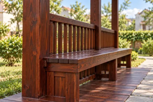 Chòi Gỗ Sân Vườn T128 - Lối Đi Xuyên Giữa Hai Ghế Băng Đối Diện, Gỗ Thông Màu Nâu Cánh Gián Chòi Gỗ Sân Vườn T128 - Lối Đi Xuyên Giữa Hai Ghế Băng Đối Diện, Gỗ Thông Màu Nâu Cánh Gián