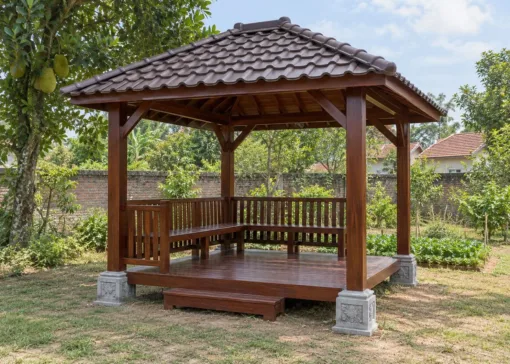 Chòi Gỗ Sân Vườn T131 - Cột Gỗ Đặt Trên Chân Tảng Đá, Gỗ Thông Màu Nâu Đỏ Chòi Gỗ Sân Vườn T131 - Cột Gỗ Đặt Trên Chân Tảng Đá, Gỗ Thông Màu Nâu Đỏ