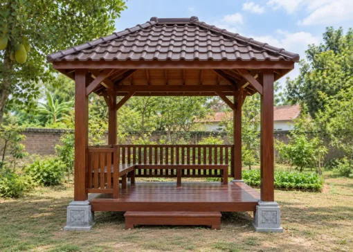 Chòi Gỗ Sân Vườn T131 - Cột Gỗ Đặt Trên Chân Tảng Đá, Gỗ Thông Màu Nâu Đỏ Chòi Gỗ Sân Vườn T131 - Cột Gỗ Đặt Trên Chân Tảng Đá, Gỗ Thông Màu Nâu Đỏ