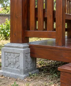 Chòi Gỗ Sân Vườn T131 - Cột Gỗ Đặt Trên Chân Tảng Đá, Gỗ Thông Màu Nâu Đỏ