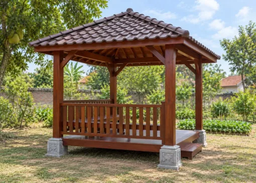 Chòi Gỗ Sân Vườn T131 - Cột Gỗ Đặt Trên Chân Tảng Đá, Gỗ Thông Màu Nâu Đỏ Chòi Gỗ Sân Vườn T131 - Cột Gỗ Đặt Trên Chân Tảng Đá, Gỗ Thông Màu Nâu Đỏ