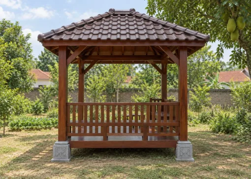 Chòi Gỗ Sân Vườn T131 - Cột Gỗ Đặt Trên Chân Tảng Đá, Gỗ Thông Màu Nâu Đỏ Chòi Gỗ Sân Vườn T131 - Cột Gỗ Đặt Trên Chân Tảng Đá, Gỗ Thông Màu Nâu Đỏ