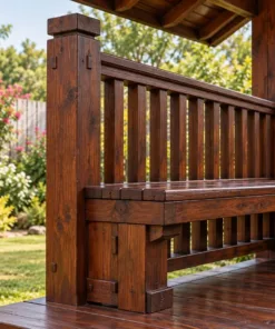Chòi Gỗ Sân Vườn T132 - Mái Chìa Dài Che Bậc Lên Phía Trước, Gỗ Thông Màu Nâu Cánh Gián