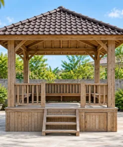 Chòi Gỗ Sân Vườn T133 - Gầm Sàn Quây Ván Có Cửa Chứa Đồ, Gỗ Thông Màu Vintage