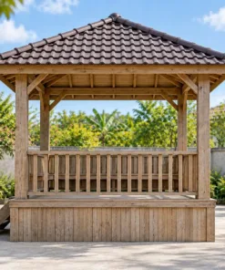 Chòi Gỗ Sân Vườn T133 - Gầm Sàn Quây Ván Có Cửa Chứa Đồ, Gỗ Thông Màu Vintage