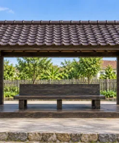 Chòi Gỗ Sân Vườn T134 - Ghế Lưng Tựa Chung Đặt Giữa Sàn, Gỗ Thông Màu Gỗ Cháy