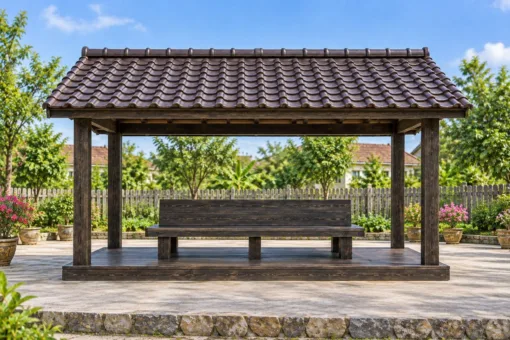 Chòi Gỗ Sân Vườn T134 - Ghế Lưng Tựa Chung Đặt Giữa Sàn, Gỗ Thông Màu Gỗ Cháy Chòi Gỗ Sân Vườn T134 - Ghế Lưng Tựa Chung Đặt Giữa Sàn, Gỗ Thông Màu Gỗ Cháy