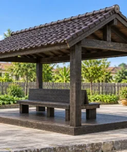 Chòi Gỗ Sân Vườn T134 - Ghế Lưng Tựa Chung Đặt Giữa Sàn, Gỗ Thông Màu Gỗ Cháy