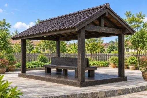 Chòi Gỗ Sân Vườn T134 - Ghế Lưng Tựa Chung Đặt Giữa Sàn, Gỗ Thông Màu Gỗ Cháy Chòi Gỗ Sân Vườn T134 - Ghế Lưng Tựa Chung Đặt Giữa Sàn, Gỗ Thông Màu Gỗ Cháy