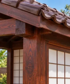 Chòi Gỗ Sân Vườn T136 - Ba Mặt Vách Shoji Trượt, Gỗ Thông Màu Nâu Cánh Gián