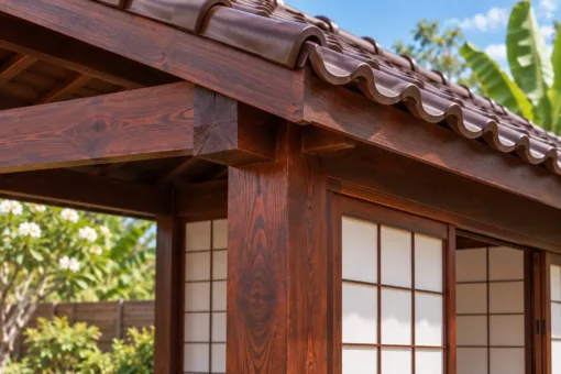 Chòi Gỗ Sân Vườn T136 - Ba Mặt Vách Shoji Trượt, Gỗ Thông Màu Nâu Cánh Gián