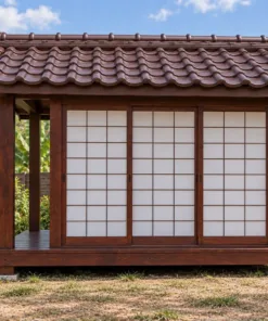 Chòi Gỗ Sân Vườn T136 - Ba Mặt Vách Shoji Trượt, Gỗ Thông Màu Nâu Cánh Gián