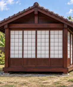 Chòi Gỗ Sân Vườn T136 - Ba Mặt Vách Shoji Trượt, Gỗ Thông Màu Nâu Cánh Gián