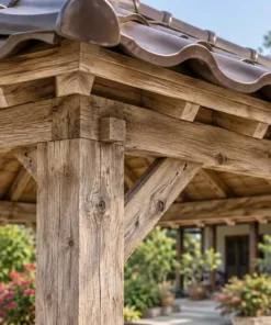 Chòi Gỗ Sân Vườn T137 - Bếp Lò Âm Sàn Giữa Kiểu Irori, Gỗ Thông Màu Vintage