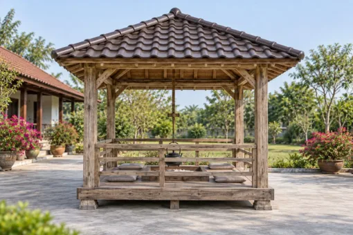 Chòi Gỗ Sân Vườn T137 - Bếp Lò Âm Sàn Giữa Kiểu Irori, Gỗ Thông Màu Vintage Chòi Gỗ Sân Vườn T137 - Bếp Lò Âm Sàn Giữa Kiểu Irori, Gỗ Thông Màu Vintage