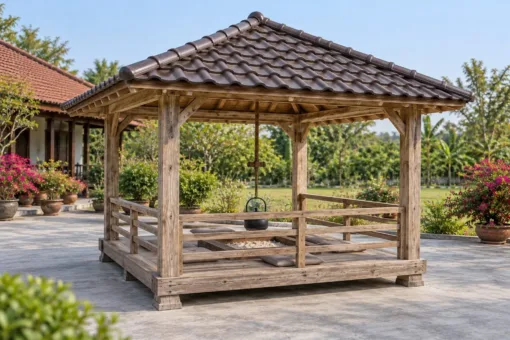 Chòi Gỗ Sân Vườn T137 - Bếp Lò Âm Sàn Giữa Kiểu Irori, Gỗ Thông Màu Vintage Chòi Gỗ Sân Vườn T137 - Bếp Lò Âm Sàn Giữa Kiểu Irori, Gỗ Thông Màu Vintage