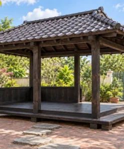 Chòi Gỗ Sân Vườn T138 - Hiên Engawa Bao Hai Mặt Không Lan Can, Gỗ Thông Màu Gỗ Cháy