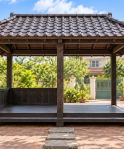 Chòi Gỗ Sân Vườn T138 - Hiên Engawa Bao Hai Mặt Không Lan Can, Gỗ Thông Màu Gỗ Cháy