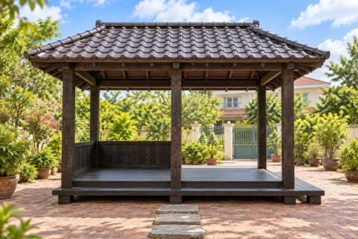 Chòi Gỗ Sân Vườn T138 - Hiên Engawa Bao Hai Mặt Không Lan Can, Gỗ Thông Màu Gỗ Cháy Chòi Gỗ Sân Vườn T138 - Hiên Engawa Bao Hai Mặt Không Lan Can, Gỗ Thông Màu Gỗ Cháy