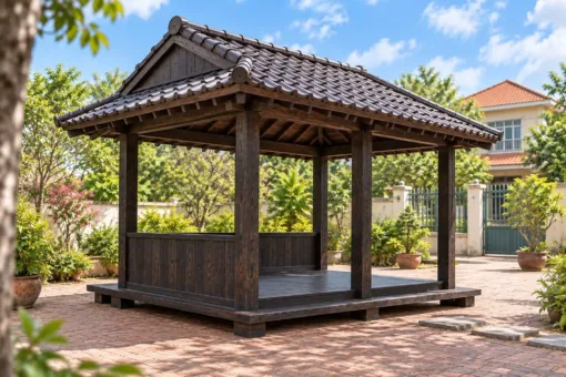 Chòi Gỗ Sân Vườn T138 - Hiên Engawa Bao Hai Mặt Không Lan Can, Gỗ Thông Màu Gỗ Cháy Chòi Gỗ Sân Vườn T138 - Hiên Engawa Bao Hai Mặt Không Lan Can, Gỗ Thông Màu Gỗ Cháy