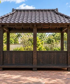 Chòi Gỗ Sân Vườn T138 - Hiên Engawa Bao Hai Mặt Không Lan Can, Gỗ Thông Màu Gỗ Cháy