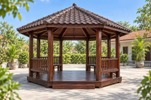 Chòi Gỗ Sân Vườn T140 - Lục Giác Hai Lối Vào Đối Diện, Gỗ Thông Màu Nâu Cánh Gián Chòi Gỗ Sân Vườn T140 - Lục Giác Hai Lối Vào Đối Diện, Gỗ Thông Màu Nâu Cánh Gián