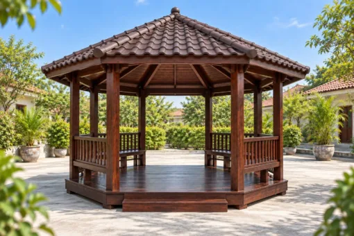 Chòi Gỗ Sân Vườn T140 - Lục Giác Hai Lối Vào Đối Diện, Gỗ Thông Màu Nâu Cánh Gián Chòi Gỗ Sân Vườn T140 - Lục Giác Hai Lối Vào Đối Diện, Gỗ Thông Màu Nâu Cánh Gián