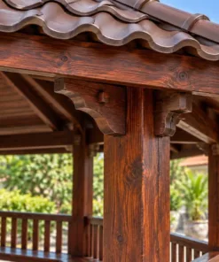 Chòi Gỗ Sân Vườn T140 - Lục Giác Hai Lối Vào Đối Diện, Gỗ Thông Màu Nâu Cánh Gián