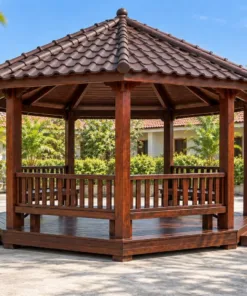 Chòi Gỗ Sân Vườn T140 - Lục Giác Hai Lối Vào Đối Diện, Gỗ Thông Màu Nâu Cánh Gián