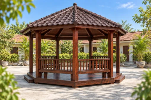 Chòi Gỗ Sân Vườn T140 - Lục Giác Hai Lối Vào Đối Diện, Gỗ Thông Màu Nâu Cánh Gián Chòi Gỗ Sân Vườn T140 - Lục Giác Hai Lối Vào Đối Diện, Gỗ Thông Màu Nâu Cánh Gián