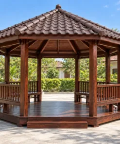 Chòi Gỗ Sân Vườn T140 - Lục Giác Hai Lối Vào Đối Diện, Gỗ Thông Màu Nâu Cánh Gián