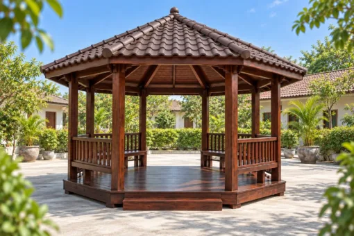 Chòi Gỗ Sân Vườn T140 - Lục Giác Hai Lối Vào Đối Diện, Gỗ Thông Màu Nâu Cánh Gián Chòi Gỗ Sân Vườn T140 - Lục Giác Hai Lối Vào Đối Diện, Gỗ Thông Màu Nâu Cánh Gián