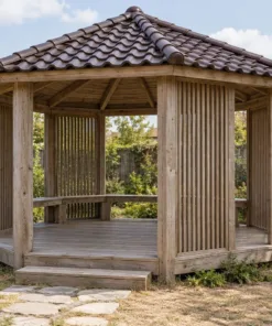 Chòi Gỗ Sân Vườn T141 - Bát Giác Vách Song Xen Kẽ Mặt Mở, Gỗ Thông Màu Vintage