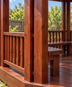 Chòi Gỗ Sân Vườn T143 - Bát Giác Cột Đôi Mỗi Góc, Gỗ Thông Màu Nâu Đỏ