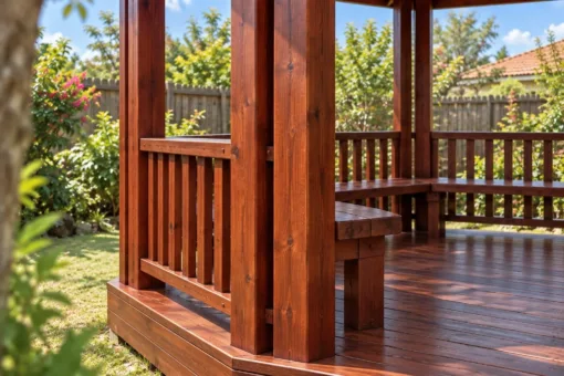 Chòi Gỗ Sân Vườn T143 - Bát Giác Cột Đôi Mỗi Góc, Gỗ Thông Màu Nâu Đỏ