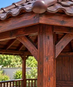 Chòi Gỗ Sân Vườn T144 - Bát Giác Ba Mặt Vách Ván Kín Lưng, Gỗ Thông Màu Nâu Cánh Gián