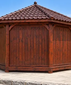 Chòi Gỗ Sân Vườn T144 - Bát Giác Ba Mặt Vách Ván Kín Lưng, Gỗ Thông Màu Nâu Cánh Gián